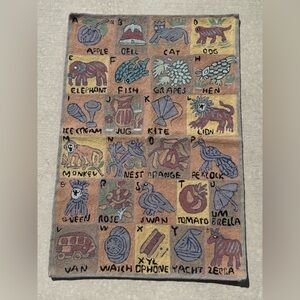 Vintage Handmade Aubusson Alphabet Rug Tapestry Chain Stitch Needlepoint 2x3 ft